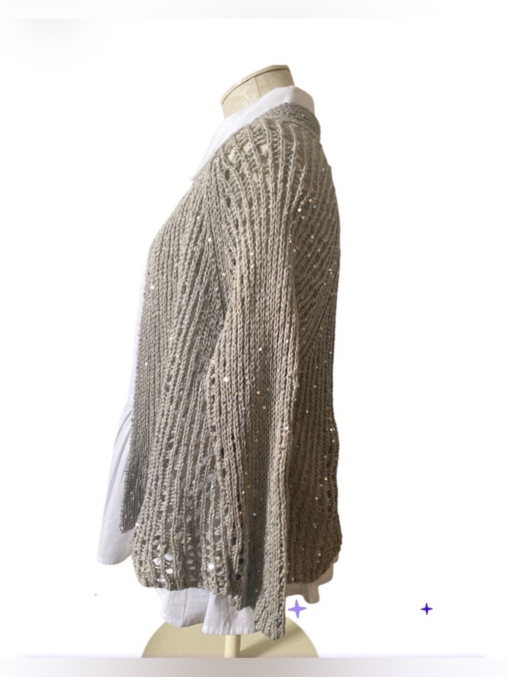 Eileen Fisher Sequin Chainmail Mesh Cardigan size M pristine condition - Picture 5 of 7
